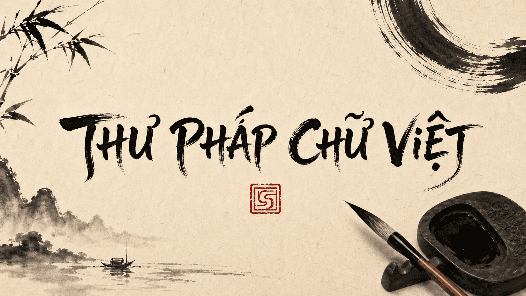Tác phẩm thư pháp chữ Việt với bố cục mực đen và dấu son